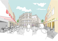 Option 1: An artist’s impression of the new Village Centre in Market Place incorporating the existing library